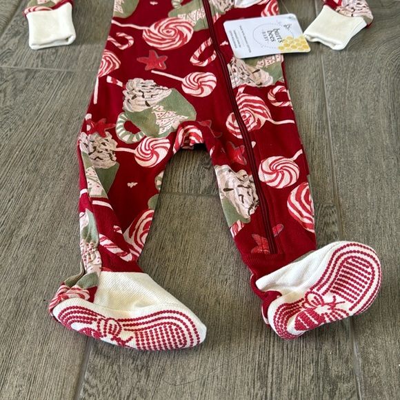 Burt’s bees baby organic cotton snug fit cocoa and candy footed pajamas red - Picture 3 of 8